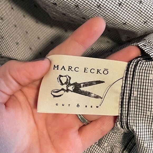 MARK ECKO- Men’s White & Black Long Sleeve Button Down Swiss Dot Shirt, Size XL - Picture 8 of 10